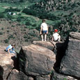 View of Fort Davis across Hospital Canyon and Sleeping Mountain, Davis Mountains State Park, 1990s