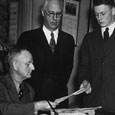 Photograph of Robert Fechner, Director of the Civilian Conservation Corps, and Federal Partners, c. 1935