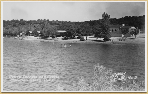 Postcard, Concession Building and Lake View, Meridian State Park, c. 1945